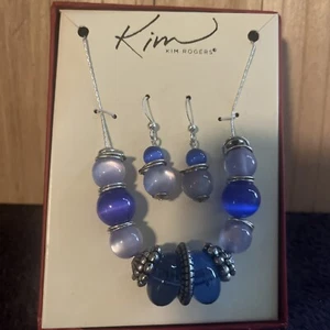 kim rogers necklace and earrings New In Box Pearl Type Blue And White - Picture 1 of 9