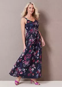 MAXI ABITO DONNA ONE BY KALEIDOSCOPE BLU NAVY FLOREALE UK TG 12 NUOVO - Foto 1 di 5