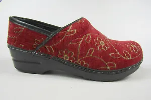 Womens Sanita Professional Clogs Red Brocade Canvas Leather Top Shoes Sz 7 US 7 - Picture 1 of 6