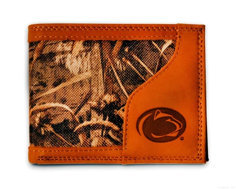Penn State Nittany Lions Logo Bi-fold Realtree Max-5 Camo & Leather Wallet NCAA Cover