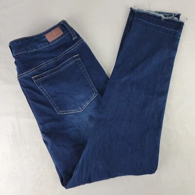 Jeans Vanity Tilly Denim lavado oscuro deshilachado dobladillo crudo elástico ajustado XL corto 34x28 Foto 1 de 4