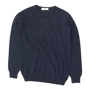 Jersey azul Pierre Balmain | Suéter tejido de diseñador de gama alta con cuello en V vintage para hombre - Imagen 1 de 5