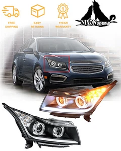 For 2011 2012 2013 2014 2015 Chevy Cruze Black Projector Headlights DRL Bar Pair - Picture 1 of 12