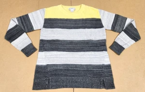 Liz Claiborne Women's Tricolor Sweater Lite Gray/Yellow/Gray  Size Petite Medium - Picture 1 of 12