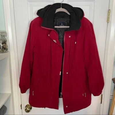 London Fog Red Warm Hooded Coat Medium - Image 1 of 4