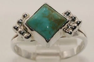 Signed Navajo Made Sterling Silver Kings Manassa Turquoise Ring - Size 7.25 - Picture 1 of 5