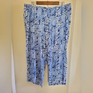 J. Jill Blue Floral Paisley Flowy Boho Wide Leg Pullon Stretch Crop Pants 2X - Picture 1 of 6