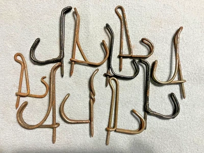 Lot of 10 Antique Iron Wire Screw in  Hat Coat Hooks Rustic - Image 1 of 3