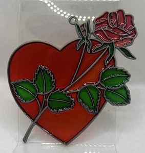 Vintage Sonnenfänger - Herz & rote Rose 5” x 5” Buntglas - Bild 1 von 2