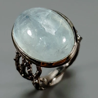 Anillo de plata de ley 925 con piedras preciosas de 20 quilates + aguamarina natural tamaño 7,5 / R423632 Foto 1 de 4