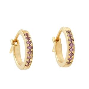 Amethyst Hoop Huggie Earrings For Women's 10k Yellow Gold Vintage Jewelry - Picture 1 of 7