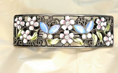 DE COLECCIÓN METAL PELO BARRETT MARIPOSAS FLORAL ESMALTE CON JOYAS TONO PLATEADO CALADO Foto 1 de 4