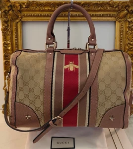 GUCCI BOSTON KOFFER Limited Edition Canvas GG beige und rosa Leder mit Schultergurt - Bild 1 von 24