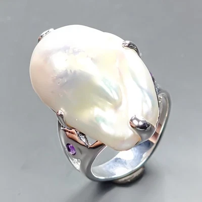 Gemstone ring Natural Baroque Pearl Ring 925 Sterling Silver Size 8 /R435222 - Image 1 of 4