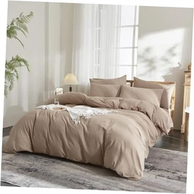 Juego de funda nórdica de lino mezcla de algodón tamaño minimalista sólido king arena topo Foto 1 de 4