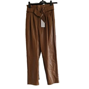 BNWT Stradivarius Caramel Faux Leather Trousers UK 8 - New Vegan Leather - Picture 1 of 7