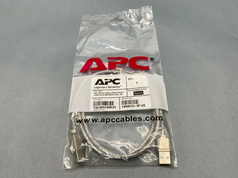 APC 19061CL-3F-1E Cable USB 2.0, USB-A / USB-B, 480 MBPS, Clear, 3' Feet - Image 1 of 4