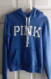 Pullover donna rosa Victoria Secret con cappuccio taglia SP blu tasca logo usato - Foto 1 di 8