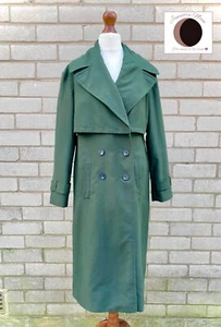 Women's Pre-loved Long Dark Green Trench Double Breasted Coat Size UK 8 - Picture 1 of 7