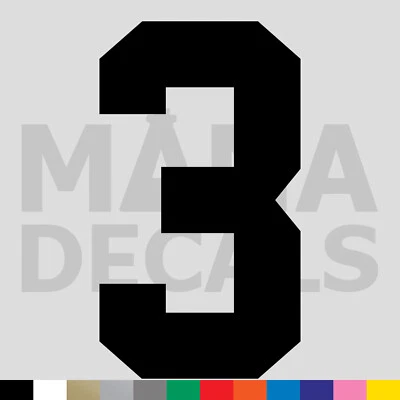 MANA DECALS Number Three 3 Vinyl Die Cut Decal Sticker - Jersey Sport Athlete Varsity