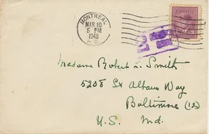 CANADA 1948George VI 3C on VF cover to USA Postage Due postmark "2 CENTS / DUE" - Picture 1 of 1