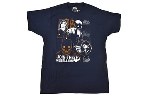 Star Wars Mens Rogue One Join The Rebellion! Jyn Erso, K-2SO Navy Shirt NWT L - Picture 1 of 5