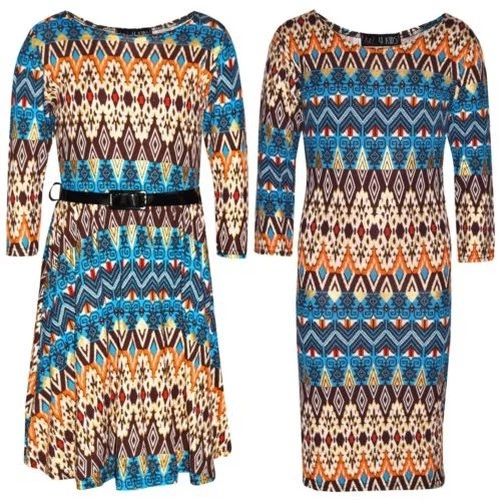 Niños Niñas Vestido Patinador Azteca Estampado Lámina Moda Vestidos Midi 7-13 Años Foto 1 de 1