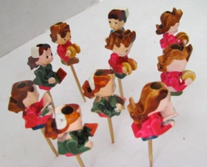 Set of 10 Little Girl Wood Birthday Candle Holders for Birthday Cake Musical Vtg - Picture 1 of 4