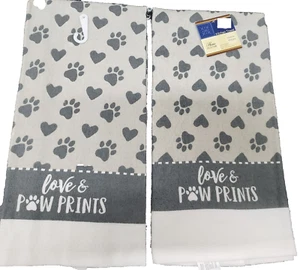 Juego de 2 toallas de cocina impresas iguales (15"x25") LOVE & PAWPRINTS EN GRIS, GR - Imagen 1 de 9