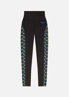 Versace Greca Signature Accent Leggings Bottom Black Blue Print. Size M (IT 3) - Image 1 of 4