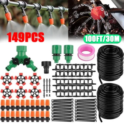 100ft Drip Irrigation System Plant Timer Self Garden Watering Hose Spray Kit USA Foto 1 de 4