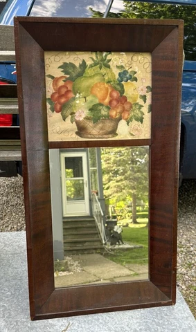Antique Empire Mahogany Ogee Mirror with Floral Basket of Fruit Theorem Cover