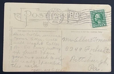 Mount Pleasant, Pennsylvania Post Card - mailed Sep 17, 1915, to Pittsburgh, PA - Image 1 of 2
