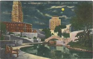 Postcard Moonlight on the San Antonio River Texas Linen Posted 1949 - Picture 1 of 2