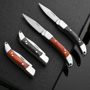Mini Navaja de Bolsillo Cuchillo Plegable Acero Inoxidable Exterior EDC con Mango de Madera - Imagen 1 de 14