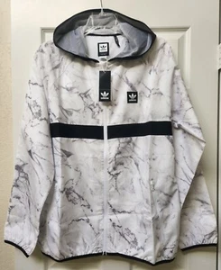 Adidas Jacket Marble Print Windbreaker Hoodie Full Zip Pockets Men's Size XL NWT - Picture 1 of 15