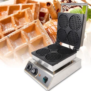 Mini gofrera redonda comercial antiadherente 110v 1750W eléctrica 4 piezas plancha para panadería - Imagen 1 de 11