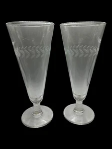 Set of 2 Anchor Hocking Etched Laurel Pilsner Glasses - Picture 1 of 7