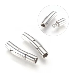 10Sets Tube Stainless Steel Bayonet Clasps 28x5.5mm Fit for 4mm Cords Leather - Picture 1 of 2