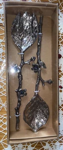 Servizio da insalata vintage Bombay Company ramo foglia fiore argento nuovo con scatola - Foto 1 di 3