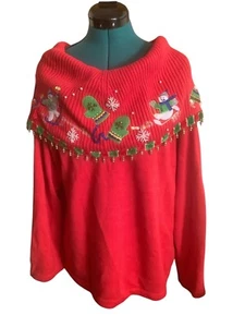 Lisa International Damen XL Ugly Christmas Pullover verziert Pailletten Wasserfallausschnitt - Bild 1 von 17