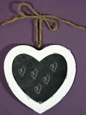 Heart Blackboard Medium. Hanging Message Chalk Board. Shabby Chic - Image 1 of 2