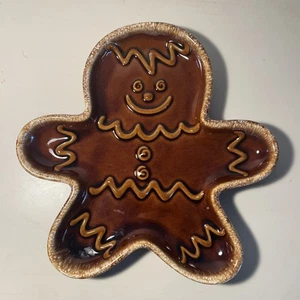Hull Pottery Vintage Gingerbread Man Serving Plate Drip Brown 10 x 10 Christmas  - Picture 1 of 2