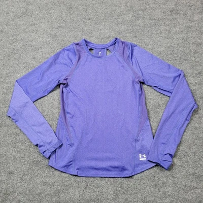 Under Armour Shirt Womens Small Purple HeatGear Long Sleeve Fitted Open Back Top - Image 1 of 4