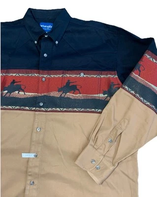 Wrangler Western Cowboy Button Down Shirt Horses Mens XL Long Sleeve - Image 1 of 4