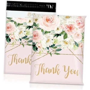 100Pcs Floral Thank You Poly Mailer 10 x 13 Inch Spring Pink Flower Packaging - Picture 1 of 8