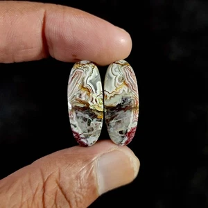Natural CRAZY LACE Earrings Supply oval Cabochon 2 Pcs 24.40 Cts 27x10.6x4 MM - Picture 1 of 8