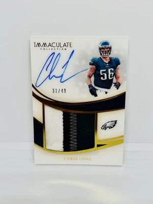 2019 Panini Immaculate CHRIS LONG Premium Game Used Patch Auto /49 Eagles - Image 1 of 2