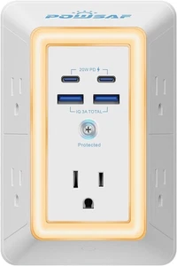 Mehrfachstecker Steckdose Überspannungsschutz - 5 Steckdosen Verlängerung mit 4 USB Ports (2 USB-C - Bild 1 von 7