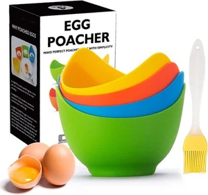 Cazador furtivo de huevos - Cocina escalfada KRGMNHR con soportes de anillo, paquete de 4 de silicona - Imagen 1 de 8